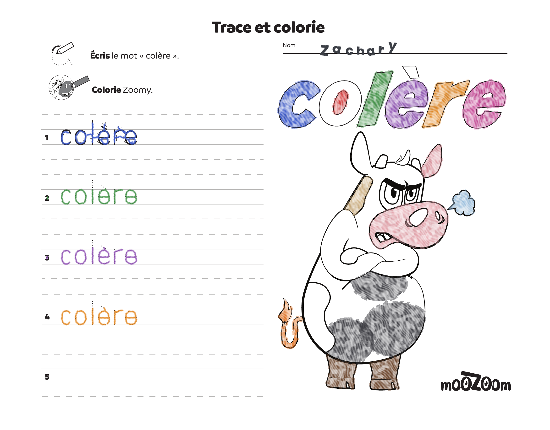 Colorie Zoomy quand elle est en colère.